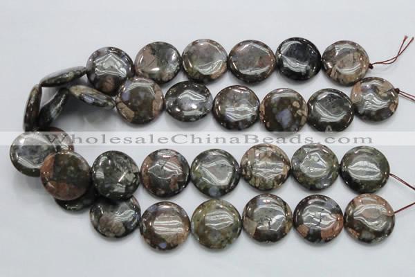 COP252 15.5 inches 25mm flat round natural grey opal gemstone beads