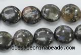 COP270 15.5 inches 14mm flat round natural grey opal gemstone beads