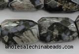 COP492 18*25mm faceted & twisted rectangle natural grey opal beads