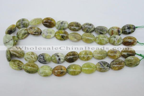 COP550 15.5 inches 15*20mm oval natural yellow & green opal beads