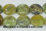 COP558 15.5 inches 18mm flat round natural yellow & green opal beads