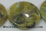 COP560 15.5 inches 40mm flat round natural yellow & green opal beads