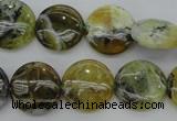 COP595 15.5 inches 16mm flat round natural yellow & green opal beads