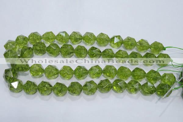 COQ119 15.5 inches 14mm faceted nuggets dyed olive quartz beads