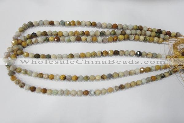 COS151 15.5 inches 6mm faceted round ocean stone beads wholesale