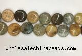 COS249 15.5 inches 25mm flat round ocean stone beads wholesale