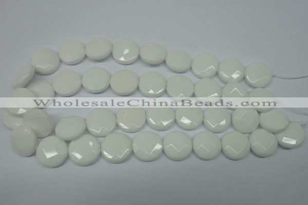 CPB304 15 inches 18mm faceted coin white porcelain beads