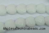 CPB311 15 inches 14*14mm faceted heart white porcelain beads