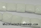 CPB320 15 inches 12*12mm faceted square white porcelain beads