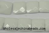 CPB321 15 inches 14*14mm faceted square white porcelain beads