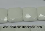 CPB323 15 inches 18*18mm faceted square white porcelain beads