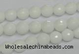 CPB33 15.5 inches 8mm faceted round white porcelain beads wholesale