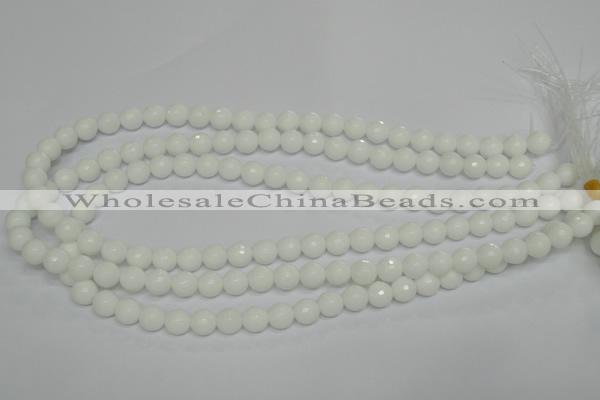 CPB33 15.5 inches 8mm faceted round white porcelain beads wholesale