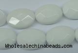 CPB339 15 inches 15*20mm faceted oval white porcelain beads