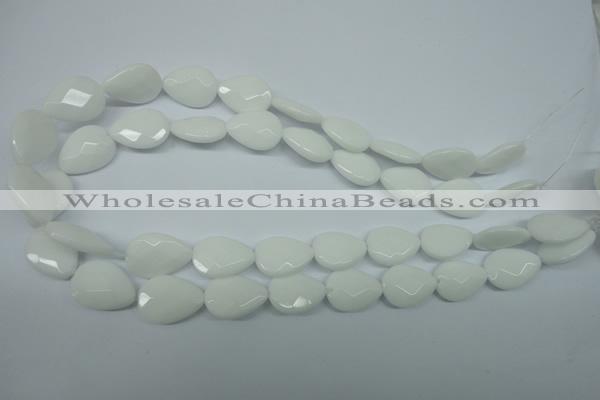 CPB346 15 inches 12*16mm faceted flat teardrop white porcelain beads