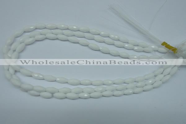 CPB357 15 inches 6*12mm faceted rice white porcelain beads wholesale