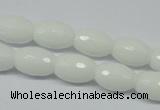 CPB358 15 inches 8*12mm faceted rice white porcelain beads wholesale