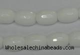 CPB41 15.5 inches 10*14mm faceted drum white porcelain beads