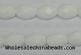 CPB46 15.5 inches 10*14mm faceted rice white porcelain beads