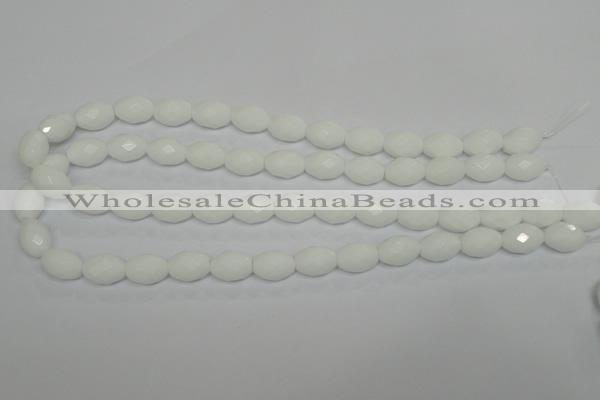 CPB46 15.5 inches 10*14mm faceted rice white porcelain beads