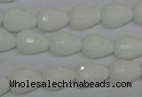 CPB51 15.5 inches 10*14mm faceted teardrop white porcelain beads