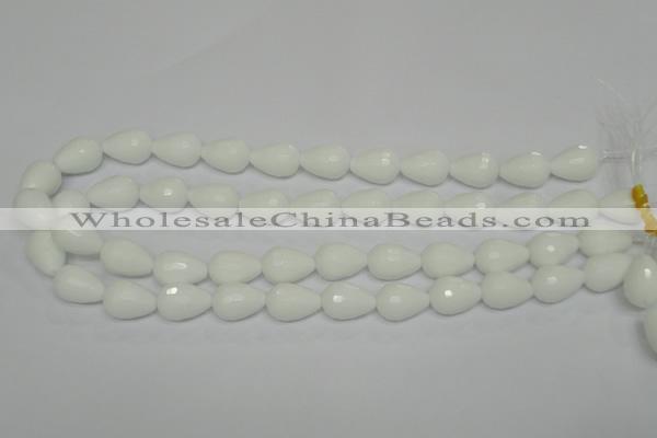 CPB52 15.5 inches 12*16mm faceted teardrop white porcelain beads