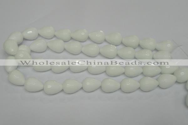 CPB54 15.5 inches 15*20mm faceted teardrop white porcelain beads