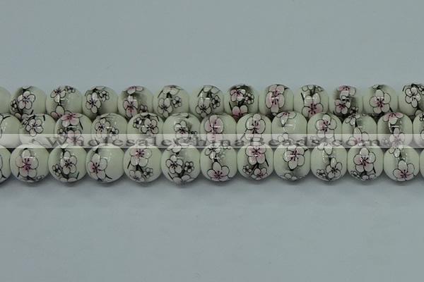 CPB604 15.5 inches 12mm round Painted porcelain beads