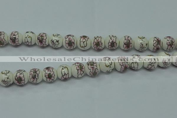 CPB795 15.5 inches 14mm round Painted porcelain beads