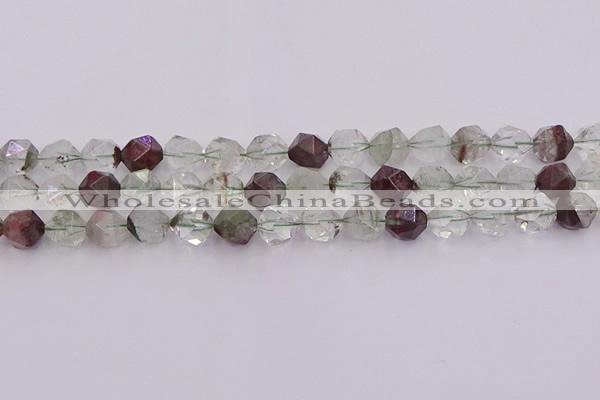 CPC18 15.5 inches 12mm faceted nuggets green phantom quartz beads