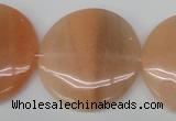 CPE30 15.5 inches 30mm flat round peach stone beads wholesale