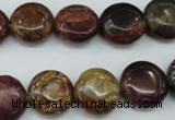 CPJ162 15.5 inches 14mm flat round picasso jasper gemstone beads