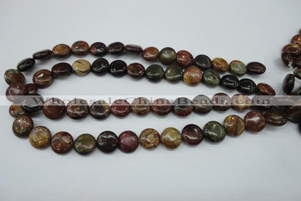 CPJ162 15.5 inches 14mm flat round picasso jasper gemstone beads