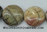 CPJ28 15.5 inches 25mm flat round picasso jasper beads wholesale