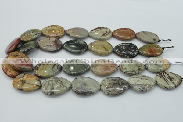 CPJ30 15.5 inches 22*30mm flat teardrop picasso jasper beads wholesale