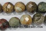 CPJ304 15.5 inches 14mm faceted round picasso jasper beads wholesale