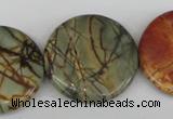 CPJ353 15.5 inches 30mm flat round picasso jasper gemstone beads