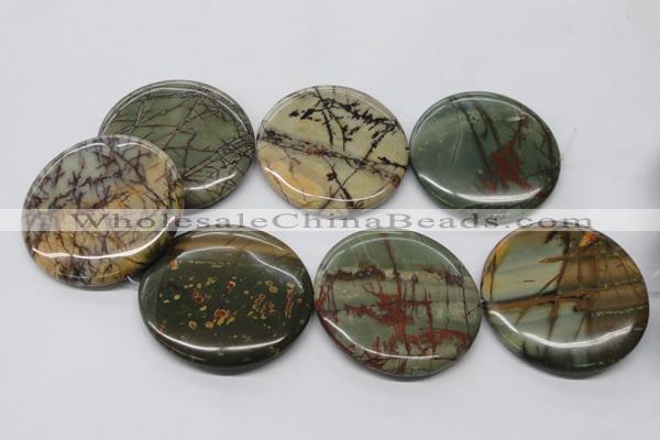 CPJ39 15.5 inches 55mm flat round picasso jasper beads wholesale