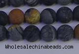 CPJ493 15.5 inches 10mm round matte black picasso jasper beads