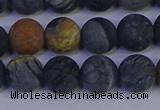 CPJ494 15.5 inches 12mm round matte black picasso jasper beads