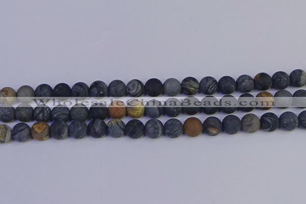 CPJ494 15.5 inches 12mm round matte black picasso jasper beads