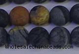 CPJ495 15.5 inches 14mm round matte black picasso jasper beads