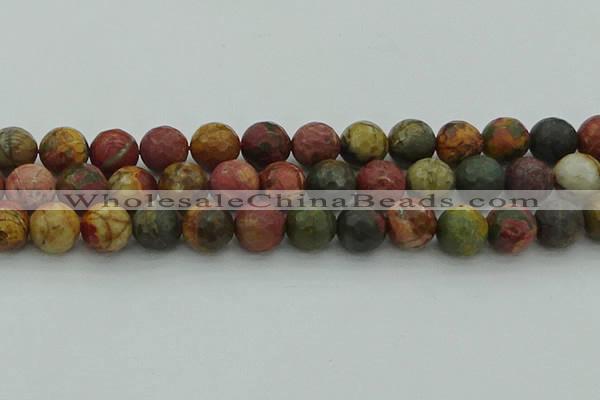 CPJ535 15.5 inches 14mm faceted round picasso jasper beads