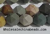 CPJ593 15.5 inches 12mm faceted nuggets matte polychrome jasper beads