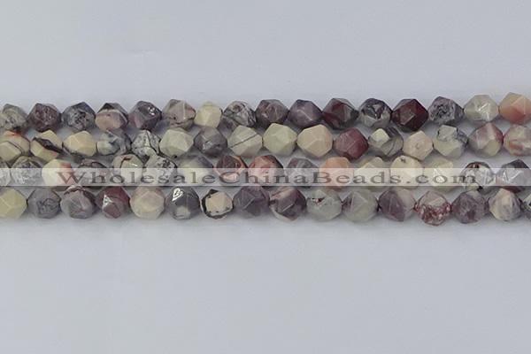 CPJ622 15.5 inches 10mm faceted nuggets purple striped jasper beads