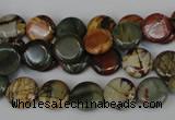 CPJ74 15.5 inches 10mm flat round picasso jasper gemstone beads