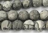 CPJ741 15 inches 6mm round matte grey picture jasper beads