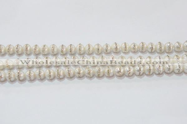 CPL01 15.5 inches 9*10mm nuggets pearl with rhinestone beads