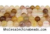 CPQ364 15.5 inches 12mm round pink & yellow quartz gemstone beads