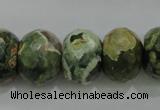 CPS125 15.5 inches 15*20mm faceted rondelle green peacock stone beads